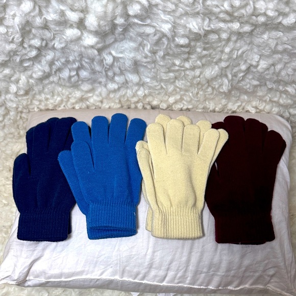 Other - Set of Four Knit Gloves in Blue, Cream, and Burgundy